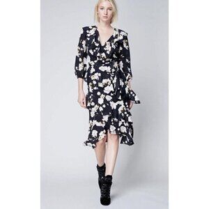 NWOT Alice+Olivia Kye Ruffle Floral Print Crepe Midi Dress 10 Lined Knee length